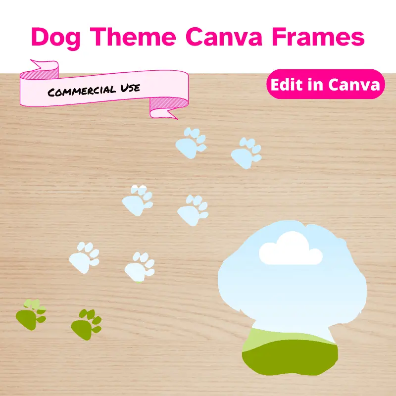 a set of dog paws in a path and a shih tzu dog as drag and drop canva frames.