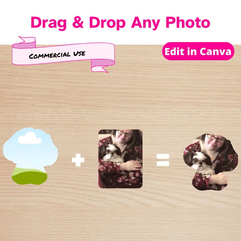 a dog shape canva frame + a photo = a photo in the shape of a dog. Drag and drop any photo.