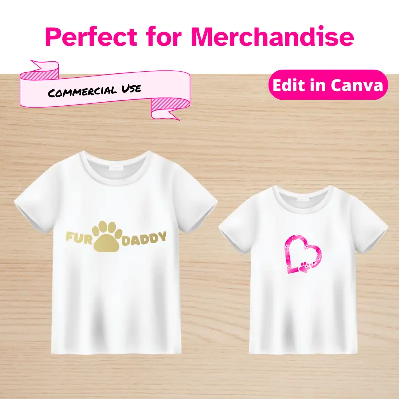 2 t-shirt with dog-themed graphics created from canva frames. Commercial use allowed.
