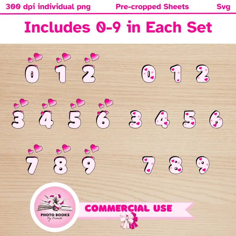Includes numbers 0 - 9. 2 alphabet clip art sets with heart themes displaying the numbers 0-9.