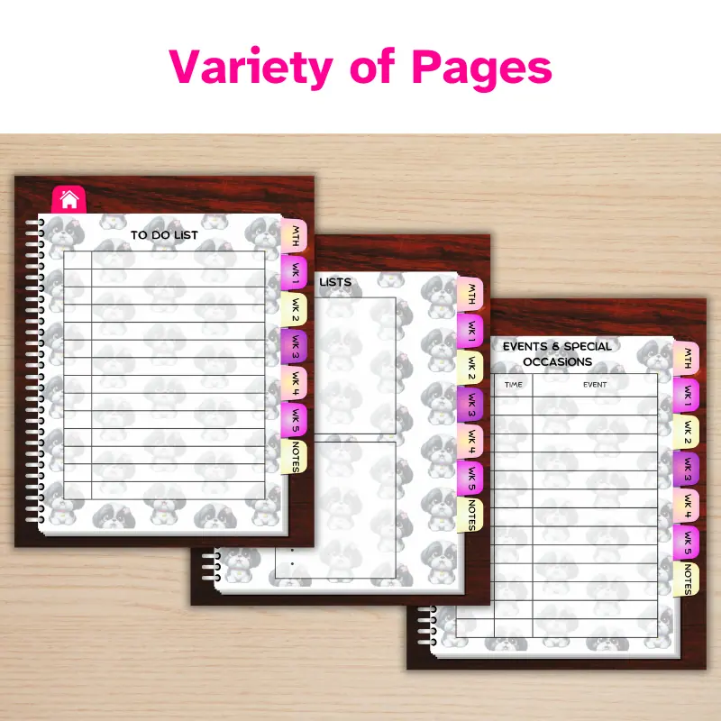 Variety of pages. 3 undated digital planner pages. To do lists, lists, and events and special occasions