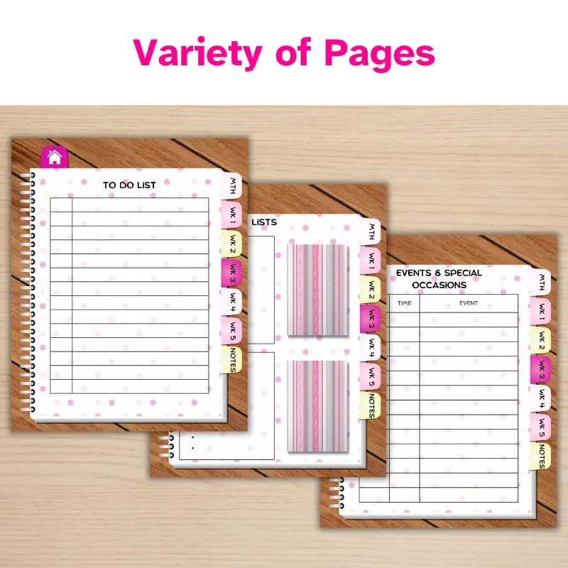 Variety of pages. 3 undated digital planner pages. To do lists, lists, and events and special occasions