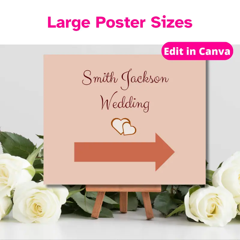 a wedding poster with an arrow saying smith Johnson wedding and two hearts sitting on a decorated easel.