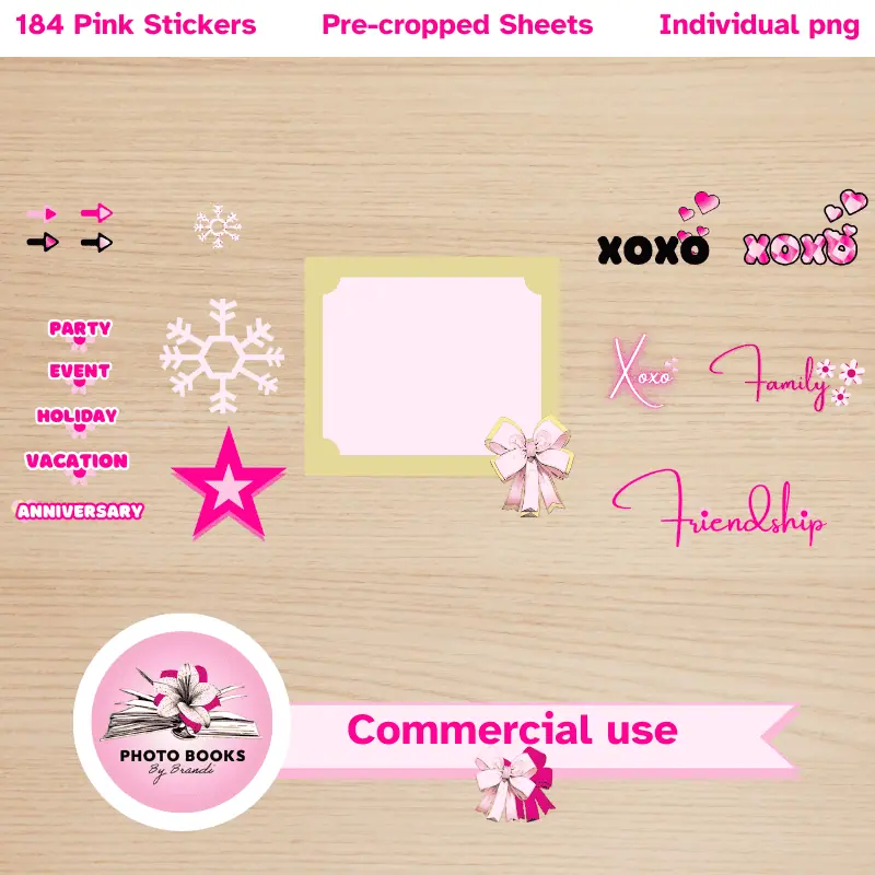 a variety of pink digital stickers