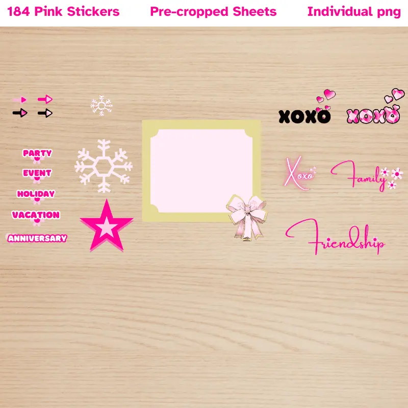 a variety of pink digital stickers