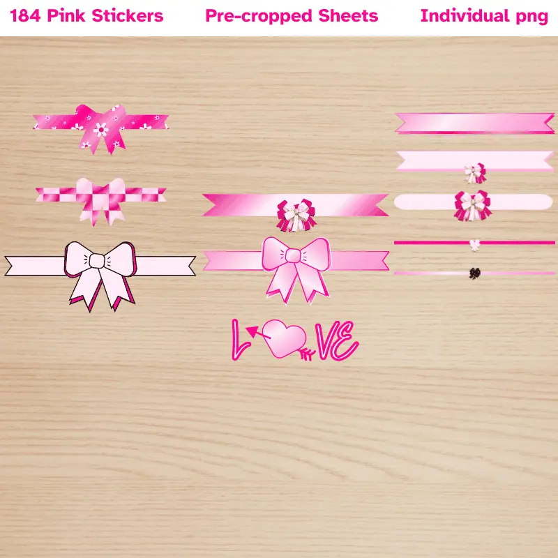 a variety of pink ribbon digital stickers