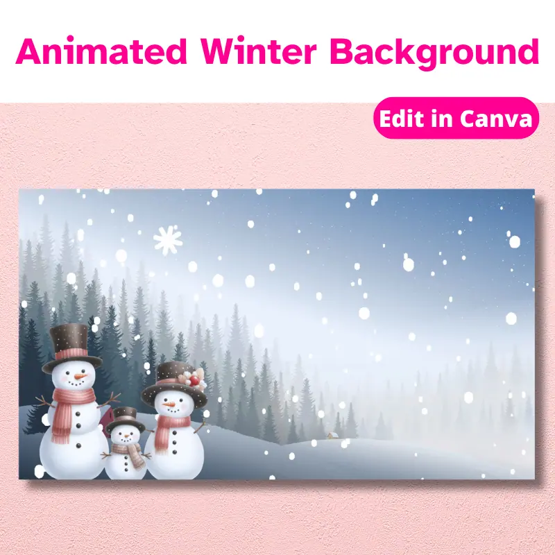 The background of the slideshow has a snowman family and snowflakes falling in front of a winter woods in the distance.