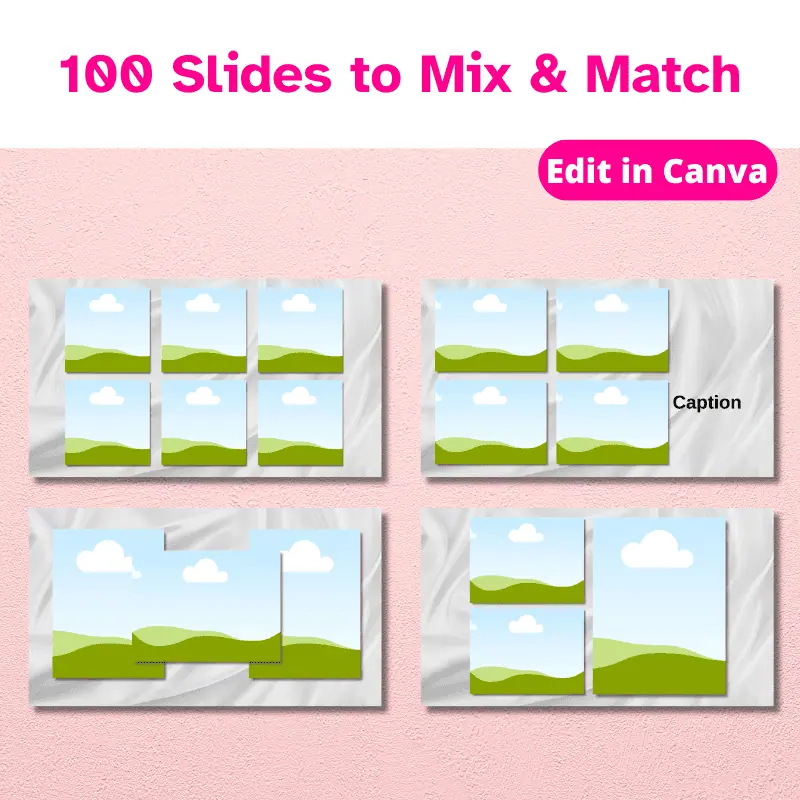 4 slides from a premium slideshow template with 100 slides to mix and match. Edit in Canva.