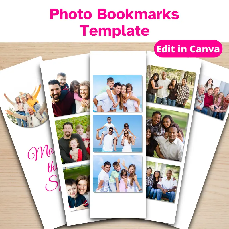 5 Customizable Photo Bookmarks filled with various family photos, Edit in Canva