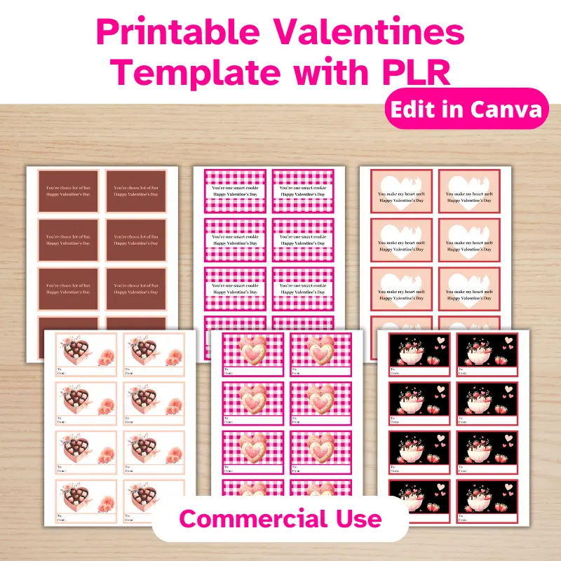 3 double sided, mini printable valentines with PLR featuring dessert themes. Comes with a commercial use license.