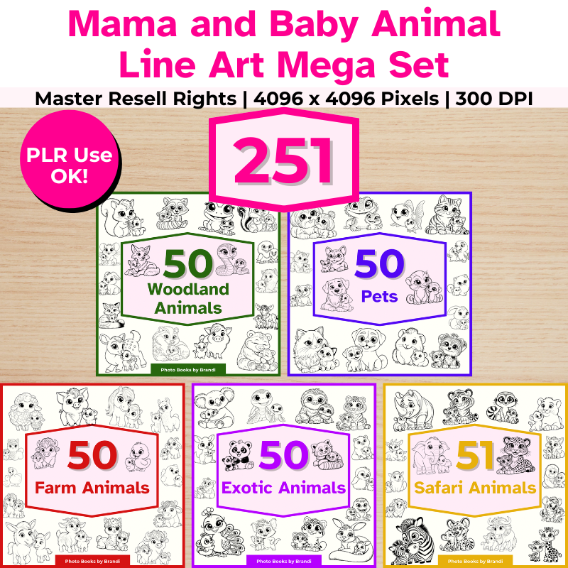 Mama and Baby Animal Line Art Mega Set