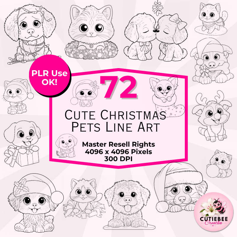 Cute Christmas Pets Line Art