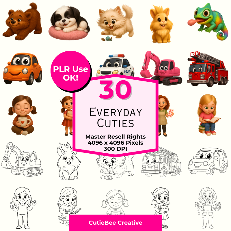 15 adorable 3D cartoon characters with matching line art, completely free.