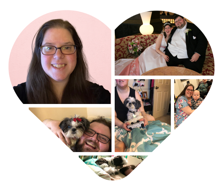 A Heart Shaped Collage with 6 photos of Brandi and what she values most
