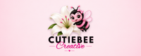 CutieBee Creative logo. an adorable pink bee on a lily with a soft, warm pink gradient background